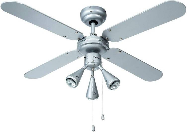 Bestron Plafondventilator DLHB42S met 3 lampen, grote vleugelspanwijdte van  ø 102 cm, met zomer -/winterfunctie, 50 w, kleur zilver/blauw -  Ovenwebshop.nl