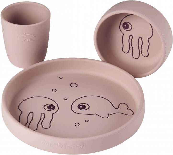 Done by Deer Baby Accessoires Silicone dinner set Sea friends Roze online kopen